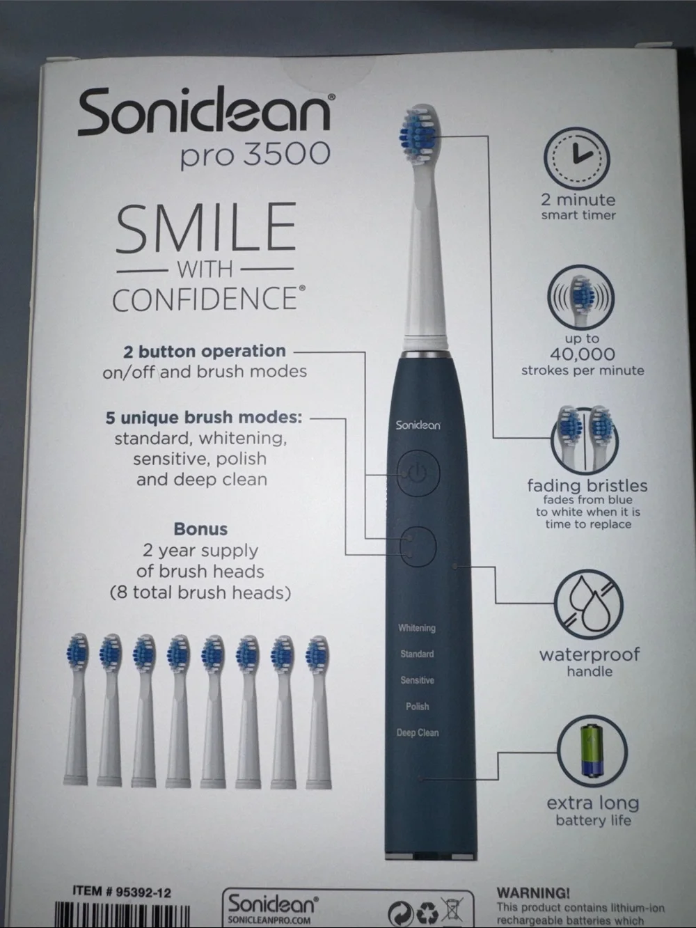 Soniclean Pro 3500, 5 Modes, 8 Brush Head replacements, NEW Navy Blue